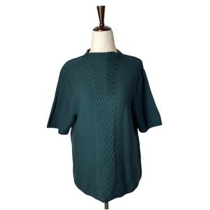 Pendleton Sweater Women Large Green Merino Wool Mock Neck Chevron‎ Knit Preppy